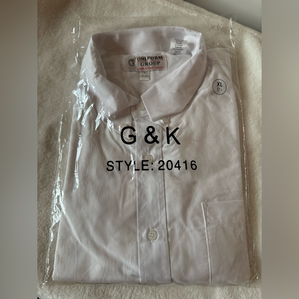 G&K Uniform Group short-sleeve collared white shirt style 20416 size XL 17.5 NWT